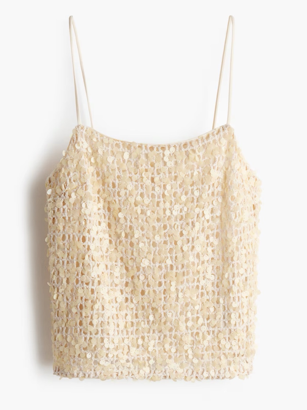 H&M NWT 2 piece mini skirt & cami top SET Cream Crochet sequin textured SET - Picture 2 of 11